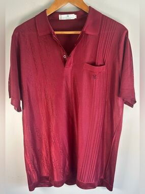 Vintage Montagut Paris Mens Red Polo Shirt Size 7 Made in France Textured Design